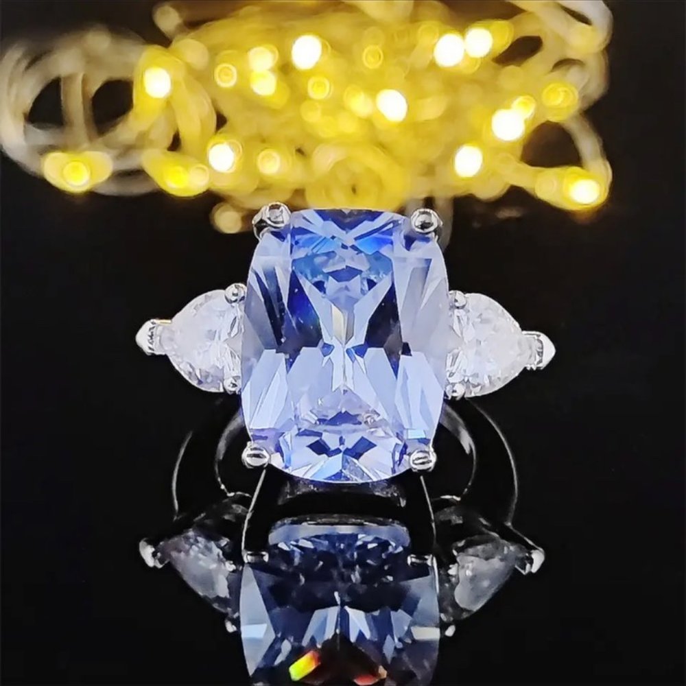 LUXURY CUSHION DIAMOND ENGAGEMENT S925 STERLING SILVER RING, WOW RING, CUTE RING - Picture 2 of 3
